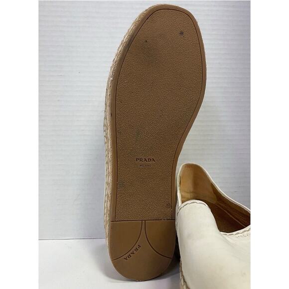 PRADA Cream Leather Platform Peep Toe Espadrilles Woven Flats Sz EU 40/US 9.5-10 - Picture 10 of 12